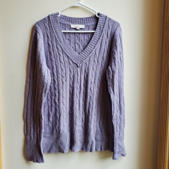 LOFT Sweaters - LOFT Lavender Cable V-Neck Sweater Size Large